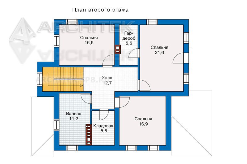 PD-031-K Проект простого двухэтажного кирпичного коттеджа с террасой