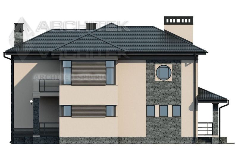 PD-032-P Проект дома из газобетона с террасой, сауной, вторым светом