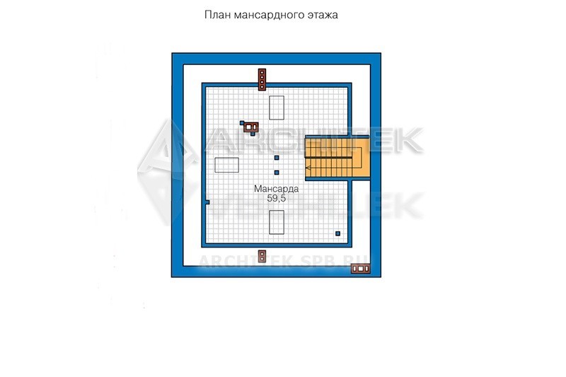 PD-056-3P Проект дома из газобетона с мансардой, эркером, террасой, балконом 12х13.5