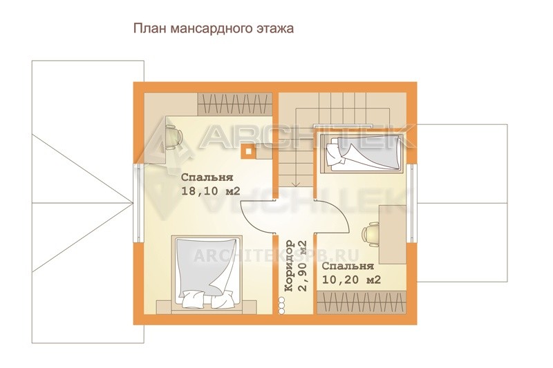 RL-013-F Проект маленького дачного каркасного дома с мансардой, террасой 6х7
