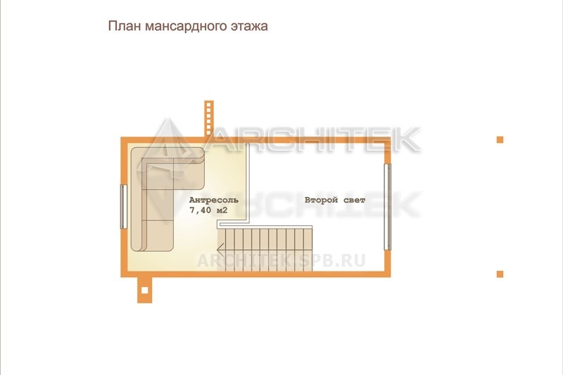RL-037-F Проект маленького дачного каркасного дома с баней, мансардой, террасой 6.1х7.3