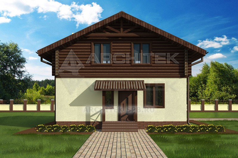RL-050-PD Проект дома из газобетона и бруса с мансардой, сауной, террасой 9х10