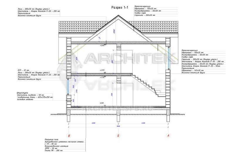 RL-056-P Проект дома из газобетона с мансардой, балконом, террасой 9х10