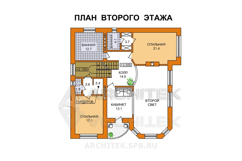 SM-002-K проект кирпичного дома с гаражом, мансардой, цокольным этажом, эркером, вторым светом, сауной, балконом