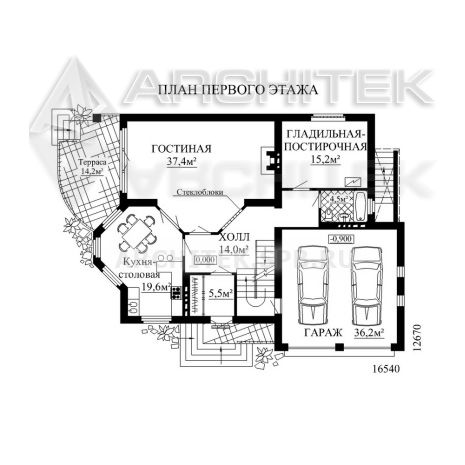 SM-004-K проект кирпичного дома с мансардой, цокольным этажом, гаражом, эркером, террасой