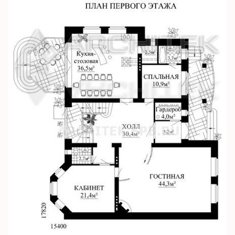 SM-005-K проект кирпичного дома с цокольным этажом, эркером, балконом, террасой