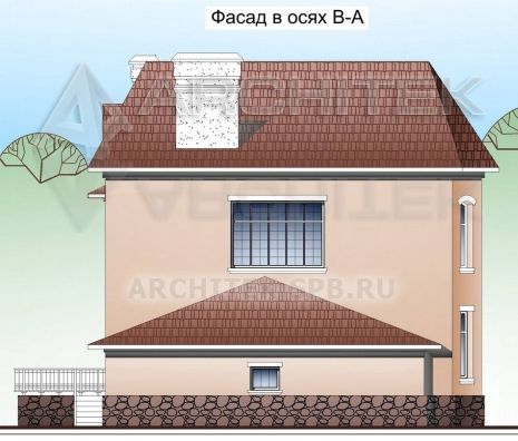 SM-008-K проект кирпичного дома с цокольным этажом, гаражом, эркером, террасой