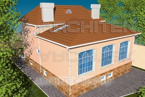SM-010-K проект дома из кирпича с цокольным этажом, гаражом, вторым светом