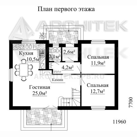 SM-012-K проект маленького кирпичного дома с мансардой и вторым светом