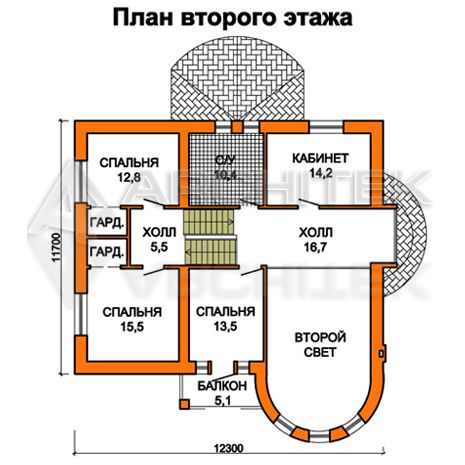 T-003-P Проект дома из газобетона с мансардой, гаражом, верандой, эркером, балконом, вторым светом 11.7×12.3