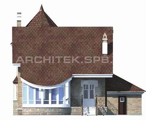 T-005-K Проект дома из кирпича с гаражом, мансардой, эркером, верандой