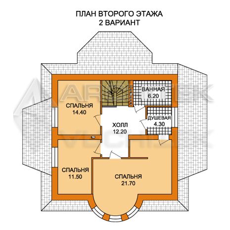 T-007-P Проект коттеджа из газобетона с мансардой, эркером, верандой 9×12.6