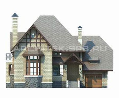 T-009-P Проект дома из газобетона с мансардой, гаражом, верандой, эркером, балконом