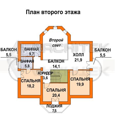 T-012-P Проект дома из газобетона с мансардой, балконом, эркером, вторым светом, террасой 14×16