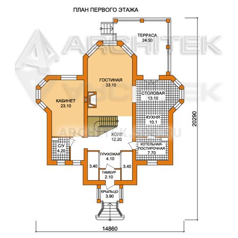 T-016-P Проект дома из пеноблоков с мансардным этажом, эркером, балконом, террасой