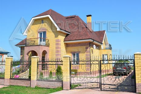 T-016-P Проект дома из пеноблоков с мансардным этажом, эркером, балконом, террасой