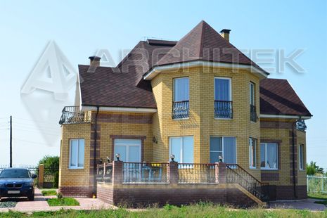 T-016-P Проект дома из пеноблоков с мансардным этажом, эркером, балконом, террасой