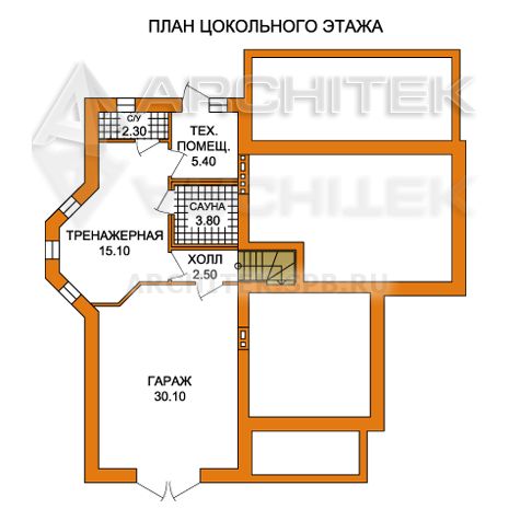 T-017-P Проект дома из пеноблоков с цокольным этажом, мансардой, гаражом, сауной, вторым светом