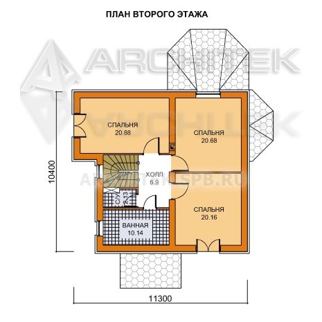 T-019-K Проект дома из кирпича с мансардой, эркером, верандой