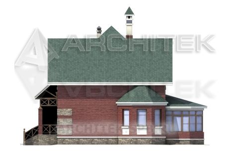 T-019-K Проект дома из кирпича с мансардой, эркером, верандой