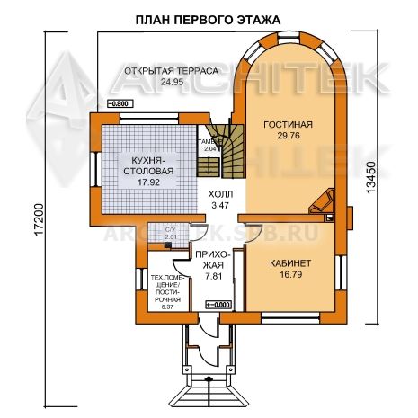 T-023-P Проект дома из пеноблоков с мансардой, балконом, эркером, сауной, террасой 13.5×17.2