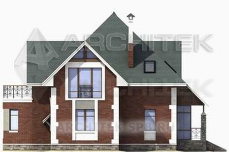 T-023-P Проект дома из пеноблоков с мансардой, балконом, эркером, сауной, террасой 13.5×17.2