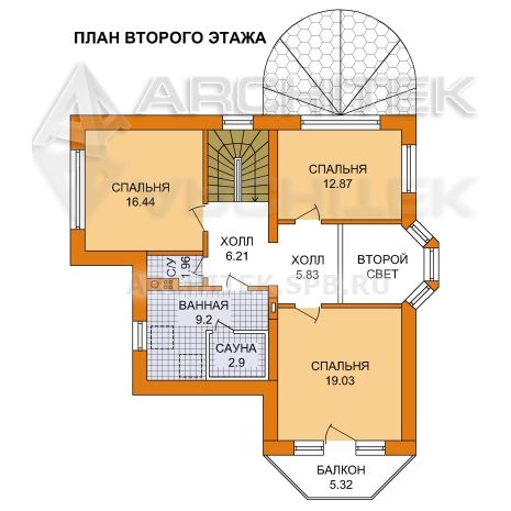 T-024-K Проект дома из кирпича с мансардой, эркером, сауной, балконом, вторым светом, верандой 11×15