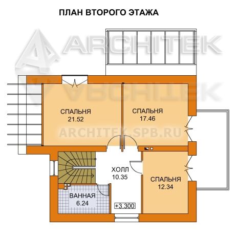 T-025-K Проект дома из кирпича с мансардой, балконом, верандой 13.6×16.6
