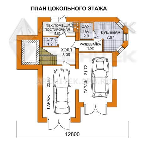 T-027-P Проект дома из пеноблоков с мансардой, цокольным этажом, гаражом, балконом, сауной, эркером
