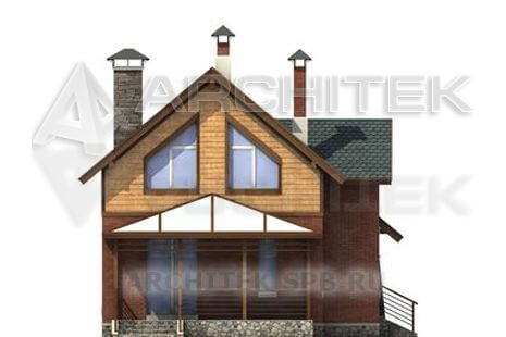 T-028-P Проект маленького дома из пеноблоков с мансардой и террасой 8.1×13.5