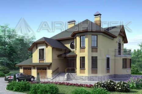 T-036-P Проект дома из пеноблоков с гаражом, верандой, эркером, балконом