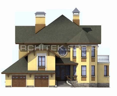 T-036-P Проект дома из пеноблоков с гаражом, верандой, эркером, балконом