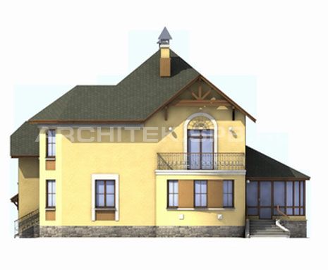 T-036-P Проект дома из пеноблоков с гаражом, верандой, эркером, балконом