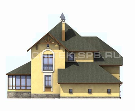 T-036-P Проект дома из пеноблоков с гаражом, верандой, эркером, балконом