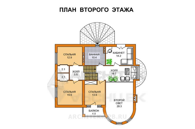 T-038-P Проект дома из пеноблоков с цокольным этажом, мансардой, гаражом, эркером, балконом, вторым светом 11.7×12.3
