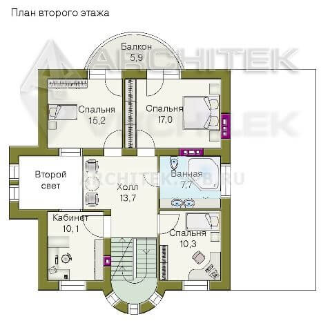 T-040-P Проект дома из пеноблоков с мансардой, гаражом, эркером, вторым светом, балконом 10.2×14.4
