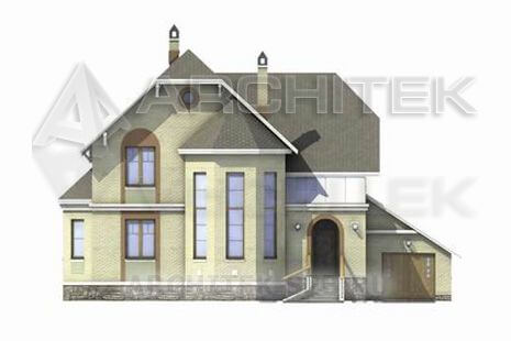 T-043-P Проект дома из пеноблоков с мансардой, гаражом, верандой 12.3×15.3