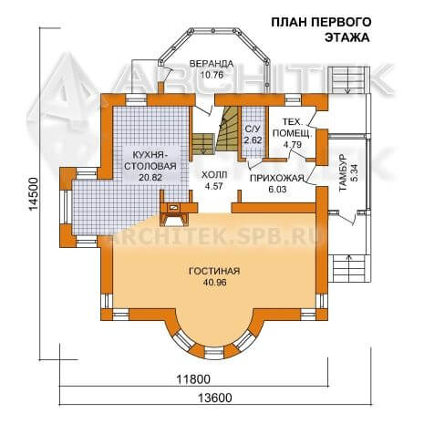 T-046-P Проект дома из пеноблоков с мансардой, эркером, балконом, верандой 12.3×12.6