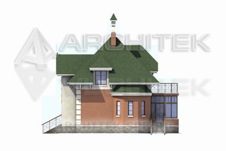 T-051-K Проект дома из кирпича с мансардой, эркером, балконом, верандой 9×12