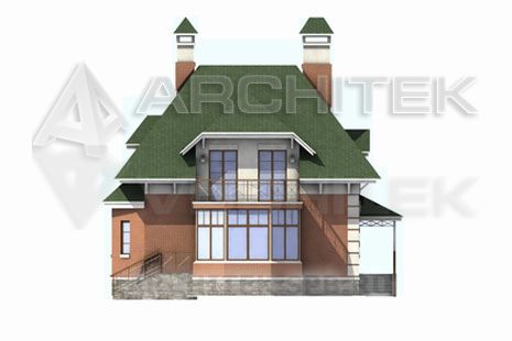 T-051-P Проект дома из газобетона с мансардой, эркером, балконом, верандой 9×12