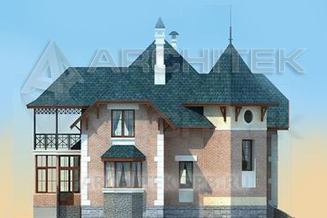 T-053-P Проект дома из газобетона с мансардой, эркером, балконом, верандой 11.4×12.9