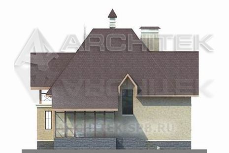 T-054-K Проект дома из кирпича с эркером, мансардой, балконом, верандой 11×13