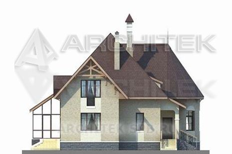T-054-P Проект дома из газобетона с эркером, мансардой, балконом, верандой 11×13
