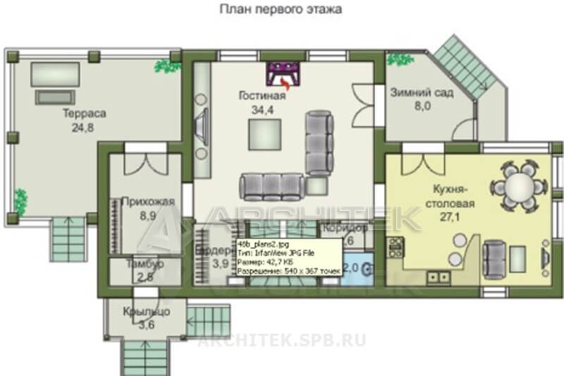 T-055-K Проект дома из кирпича с цокольным этажом, мансардой, сауной, террасой, верандой