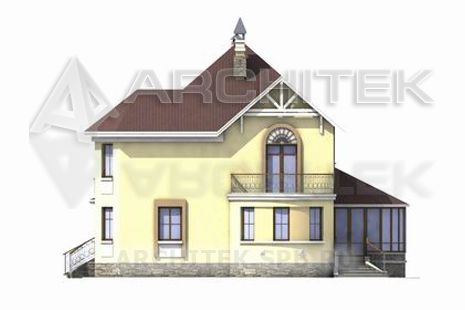 T-056-P Проект двухэтажного коттеджа с эркером из газобетона 12.3×13.5