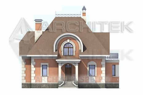 T-058-P Проект дома из пеноблоков с мансардой, балконом, эркером, верандой 11.7×15.9