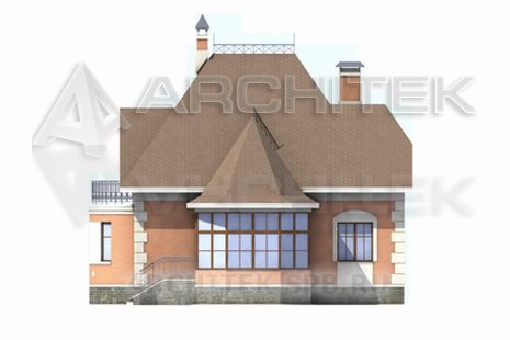 T-058-P Проект дома из пеноблоков с мансардой, балконом, эркером, верандой 11.7×15.9
