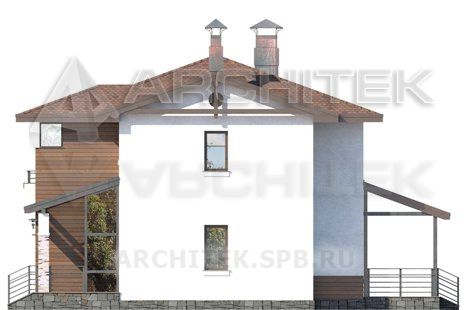 T-064-K Проект коттеджа из кирпича с балконом и террасой 11.1×13.8