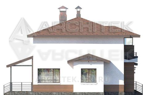 T-064-K Проект коттеджа из кирпича с балконом и террасой 11.1×13.8