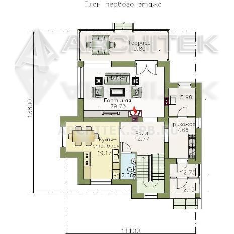 T-064-P Проект коттеджа из пеноблоков с балконом и террасой 11.1×13.8